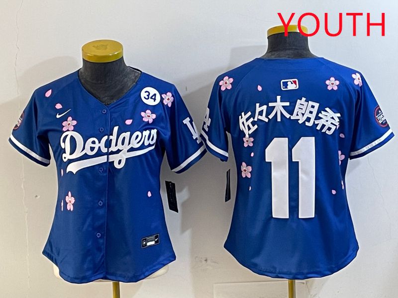 Youth Los Angeles Dodgers #11 R.Sasaki Blue Sakura Edition 2025 Nike MLB Jersey style 7->youth mlb jersey->Youth Jersey